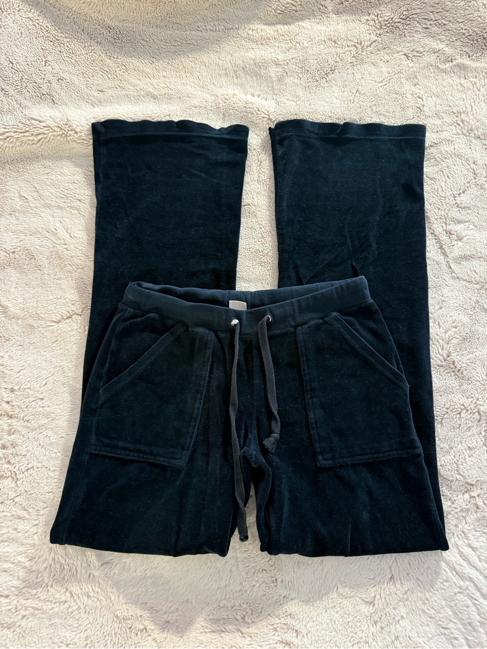 Black Plush Drawstring Velour Lounge Pants